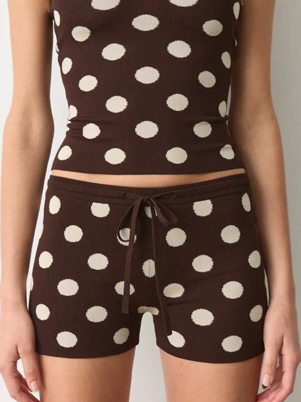 Printed Knit Polka Dot Mini Short Brown/Cream